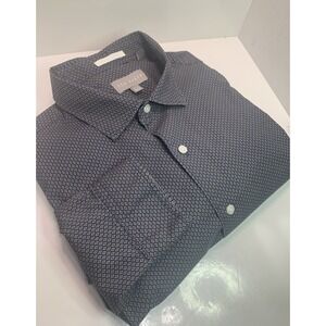 Ted Baker‎ Long Sleeve Button Up Shirt Men's XL  Geometric Pattern Blue & Tan